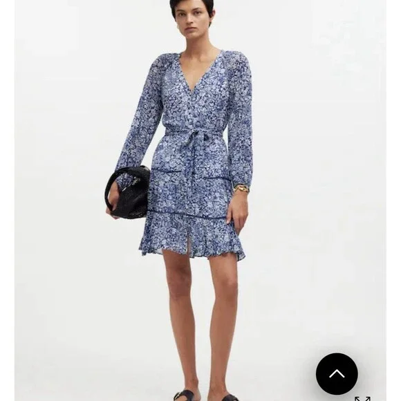 Madewell Tiered Dress Ditsy Floral Navy Womans Sz 6 Boho Beachy NWT - Picture 1 of 9